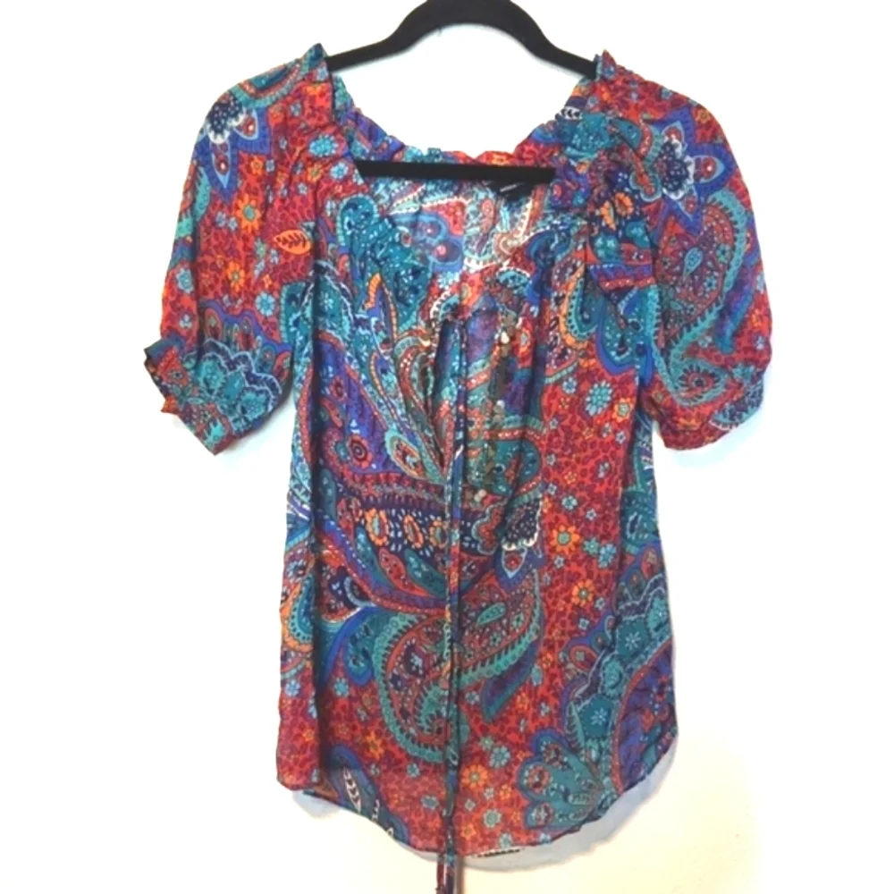 Moda International 100% Silk Beaded Sequined Peasant Blouse Size XS - Picture 5 of 13